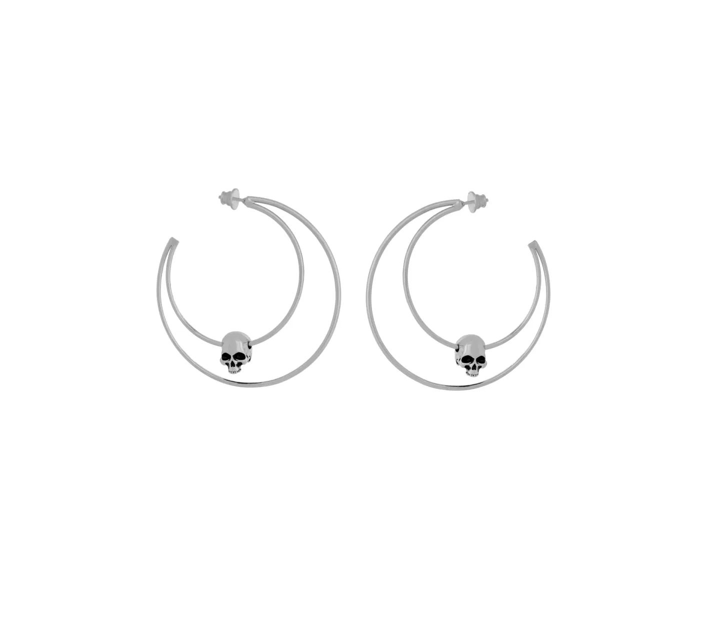 Brinco Argola Wire Moon and Skull - Prateado