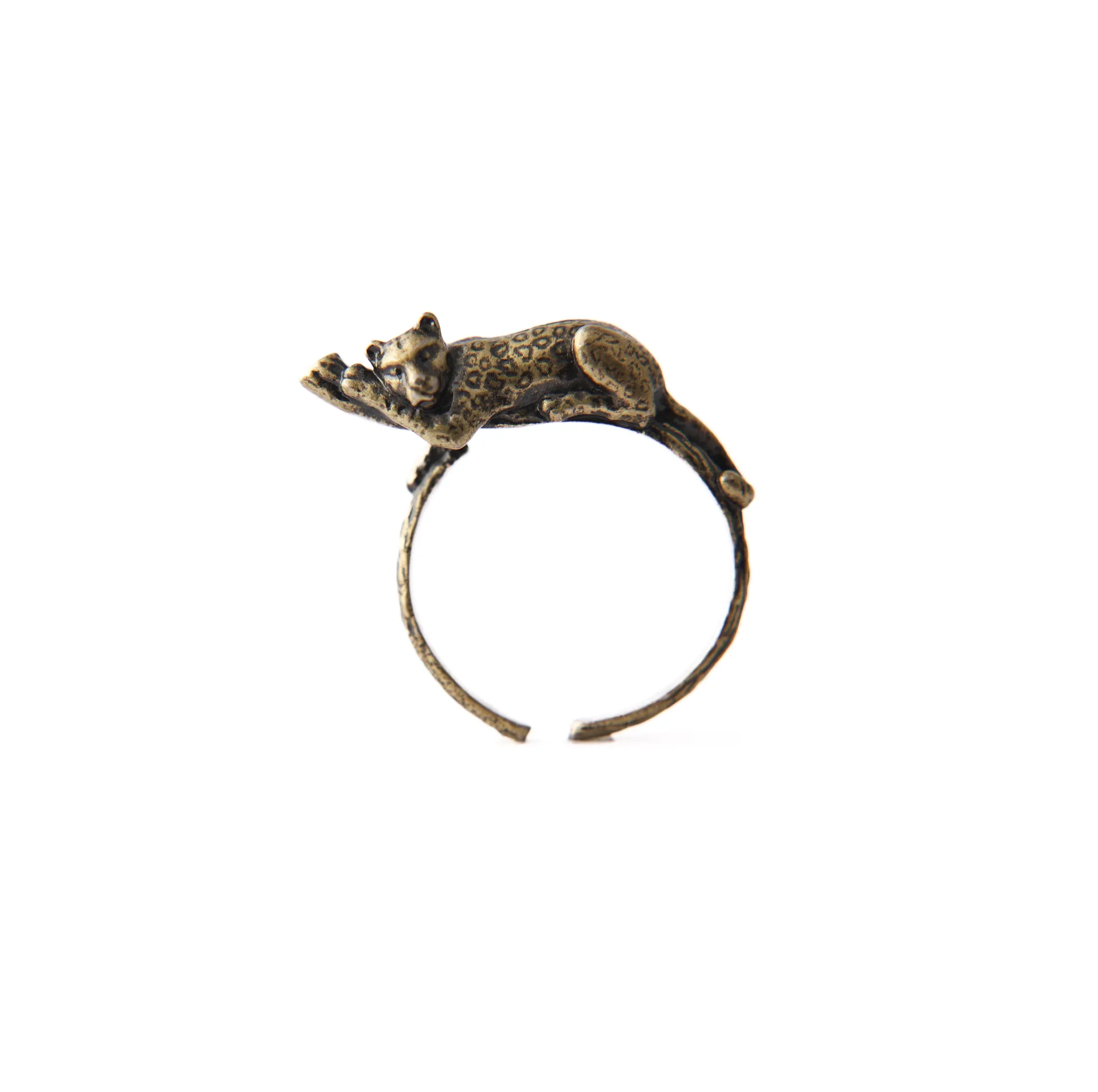 Anel Onça Pintada Dourado Envelhecido