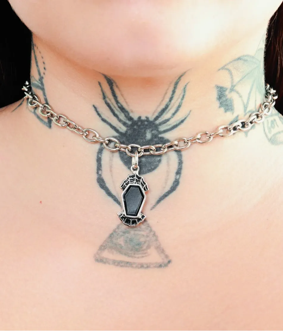 Choker Corrente Coffin Stone Prateado